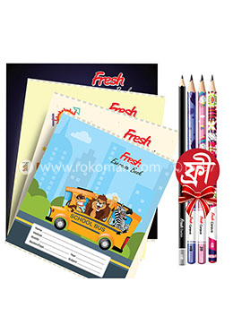 Buy Fresh Kids Khata (124 Page) Combo Package 4 Pcs (Bangla, English, Math plain and Margin) Get 4 Pcs Campus Pencil Free image