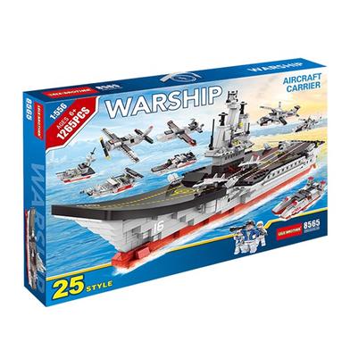 1265 Pcs New Warship Aircraft Carrier Lego Set For Kids Military Building Blocks 25 Style Big Size Lele Brother 8565 Model image