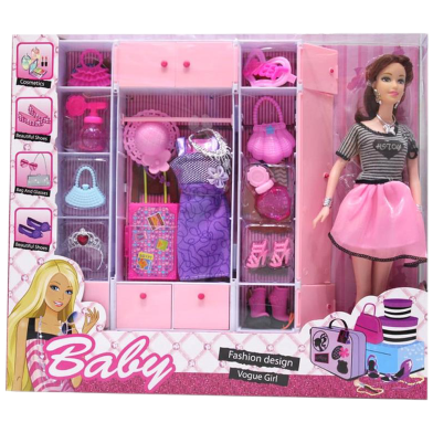 12 Inch Barbie Doll Pretend Play Fashion Set With Handbag, Hat, Shoes, Suitcase, Dresses And Jewellery Dress Change Doll image