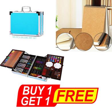 145-Piece Art Supplies Set for Kids, Portable Aluminum Case Art Kit (Blue) with Free Handmade Drawing Pad A5 (BUY 1 GET 1 FREE) image