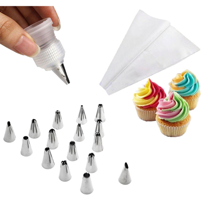 14 Pcs Nozzle Set - (1 Pcs Silicone Icing Piping Cream Pastry Bag Plus12 Pcs Stainless Steel Nozzle Pastry Tips Converter DIY Cake Decorating Tools) image