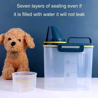 1.5 Kg capacity Dog Cat Food Pail Plastic Storage Tank with Measuring Cup Container Moisture-proof Sealed Jar image