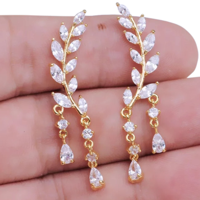 2025 Trendy Angle Wings Crystal Drop Earrings For Women Long Leaf Pendant Dangle For Girls Jewelry Gift Party For Female Wedding image