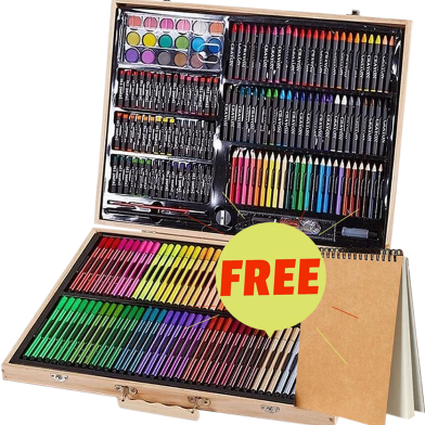 251 Pcs Art Tools Painting Set for Kids Children Drawing Art markers Pen Crayons Oil pastels for Kids with Wooden Case - Free Handmade Drawing Pad A5 Size 20 Pages image
