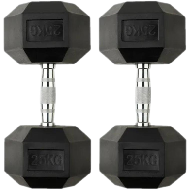 25 Kg Hex Dumbbell 1 Pair (Total 50Kg) - Black image