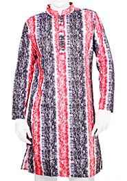 Black/Red/White Printed Short Panjabi (P-121) image