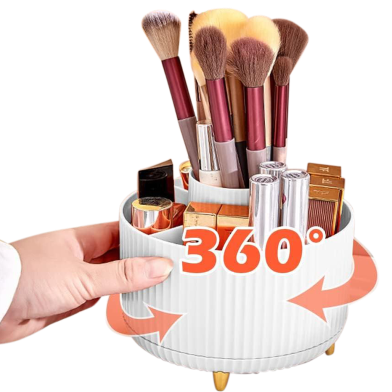 360° Rotating Makeup Organizer with Detachable Brush Holder for Dresser, Bathroom, and Office 4o image