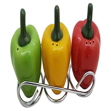 3 Capsicum Dining Table Cruet Set with with Stand for Salt Pepper and Seasoning image