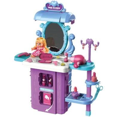 3 IN 1 Bowa Makeup Beauty Suitcase Luggage Mobile Dresser Toys Pretend Play Stall Set - 38pcs image