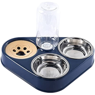 3 In 1 Stainless Steel Pet Cat And Dog Food Bowl With Water Bottle image