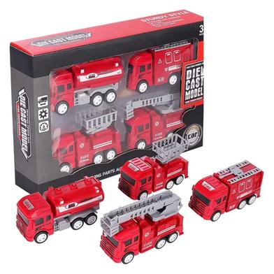 4Pcs Kids Pull Back Fire Truck Vehicles Friction Powered Toy Kids Gift image