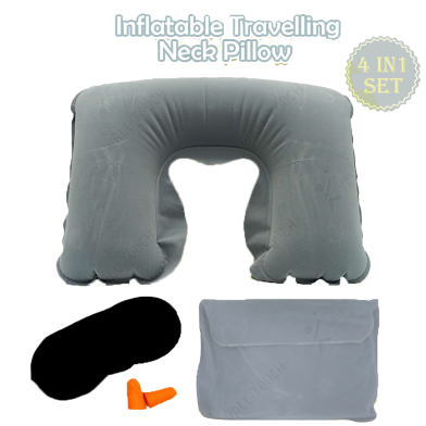 4 In 1 Inflatable Travelling Pillow Set With Eye Mask, Ear Plugs And Pouches (travelling_pillow_1_light_ash) Light Ash image