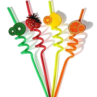 4 Pcs Straw For Kids and Party Useful For Juice Drinks Mock Tail in Attractive Designs (Assorted Print's and Multicolor) image