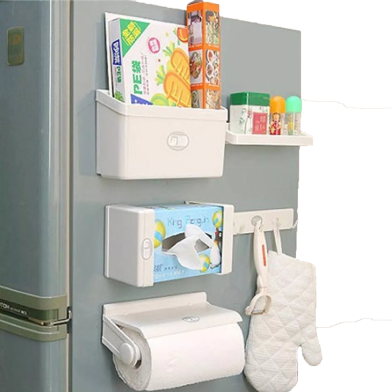 5 in 1 Multifunctional Refrigerator rack Kitchen paper towel rack roll Paper rack Preservation film storage rack magnet side wall hanging shelf image