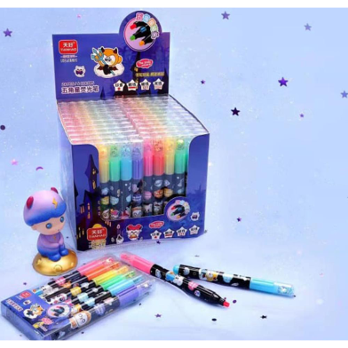 6 Different Color Star Shape Stamp Marker Pen with Star Shape Glitter image
