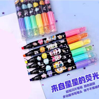 6 Different Color Star Shape Stamp Marker Pen with Star Shape Glitter image