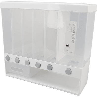 6 Grid Rice Dispenser, 10 L Wall Mounted Dry Food Dispenser, Serial Dispensers, Integrated Transparent Design, Pressed Sealed Rice Box for Cereal, Rice, Candy, Coffee Bean, Snack, Grain