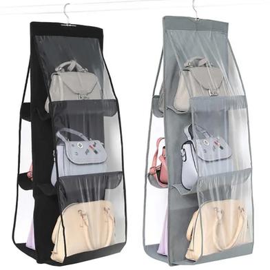 6 Pockets Clear Hanging Purse Handbag Tote Bag Storage Organizer Closet Rack image