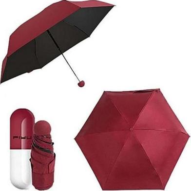 7 inch Mini Folding Umbrella with Cute Capsule Case - Maroon image