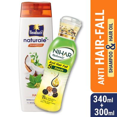 ANTI HAIR-FALL BUNDLE - Nihar Anti Hairfall 5 Seeds Hair Oil 200ml And Parachute Naturale Shampoo Anti Hair Fall 340ml image