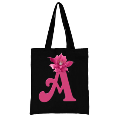 A Alphabet Flower Canvas Tote Shoulder Bag With Zipper image