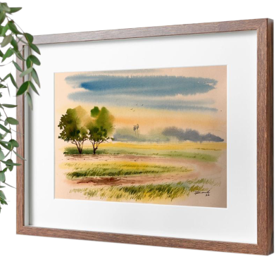A Couple of Tree Watercolor Landscape - (18x15)inches image