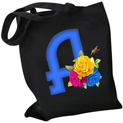 A- Letter Women Canvas Shoulder Tote Bag With Flower image
