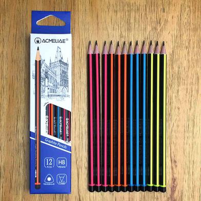 Acmeliae HB Matt Multicolour Body with Three Side Logo Graphite Pencils with Eraser 43511 - (12pcs/Box) image