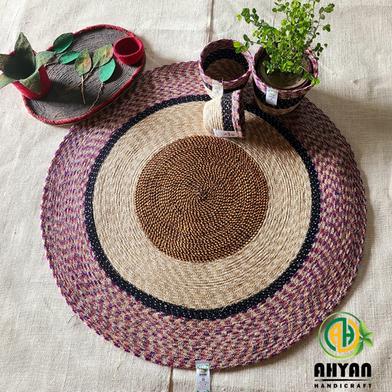 Ahyan Handicraft 1 Pcs Regular Jute Round Floor Mat/Rug (3 feet) with 3 Pcs Planter Basket Set Combo image