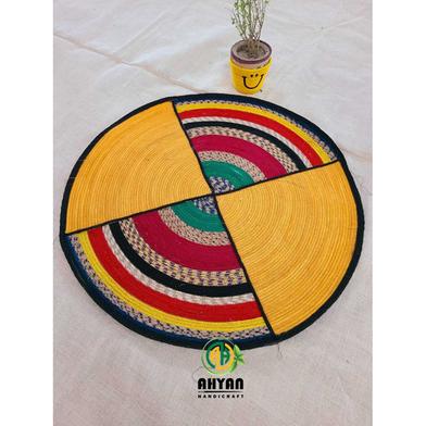 Ahyan Handicraft Colorful Multi Part Jute Round Floor Mat/Rug image