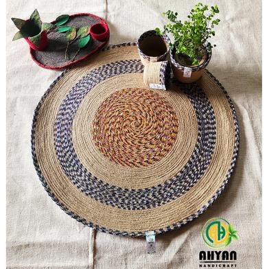 Ahyan Handicraft Colorful Printed Jute Round Floor Mat/Rug image