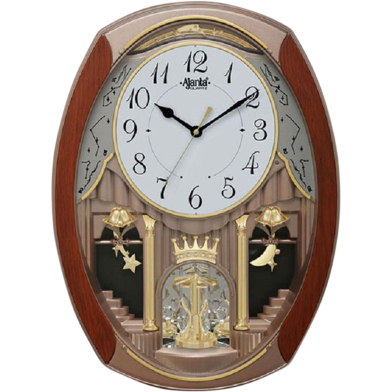 Ajanta– 2927 Classic Musical Pendulum Quartz Wall Clock with Decorative Diamonds – New Copper image