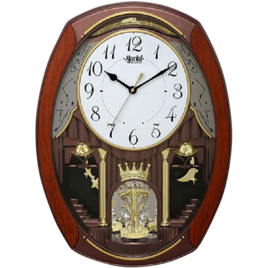 Ajanta– 2927 Classic Musical Pendulum Quartz Wall Clock with Decorative Diamonds– Brown image