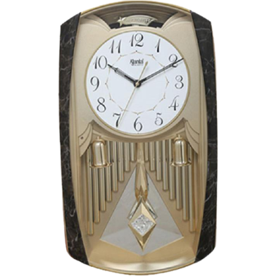 Ajanta Classic Musical Pendulum Quartz Wall Clock with Decorative Diamonds – 3227 – Golden image