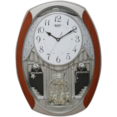 Ajanta – 2927 Classic Musical Pendulum Quartz Wall Clock with Decorative Diamonds– Maruti Grey image