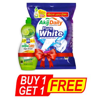 Akij Daily Pure White Detergent Powder 2kg With Dishwash 500 ml (FREE) image