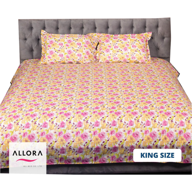 Allora Yellow Rose Print Cotton Bedsheet King ‍Size image