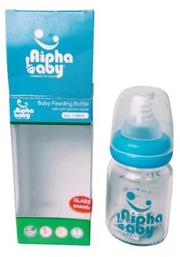 Alpha Baby Feeding Bottle with Soft Silicone Nipple 50ml (Glass) - Blue image