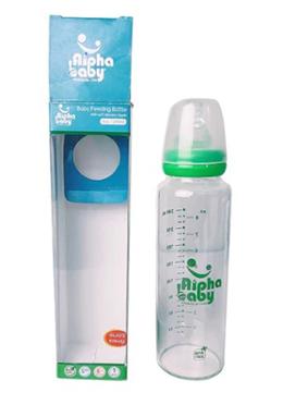 Alpha Baby Feeding Bottle with Soft Silicone Nipple 240ml (Glass) - Green image