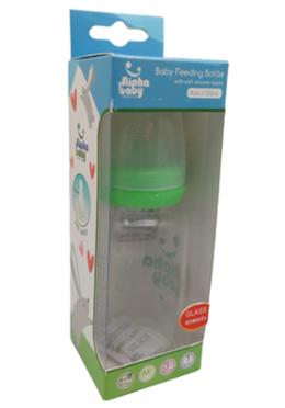 Alpha Baby Feeding Bottle with Soft Silicone Nipple 120ml (Glass) - green image