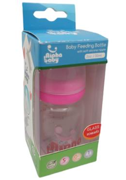 Alpha Baby Feeding Bottle with Soft Silicone Nipple 50ml (Glass) - Pink image