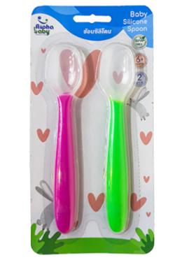 Alpha Baby Silicone Spoon 2 Pcs(Pink - Green) image