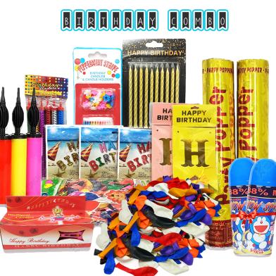 Anniversary Party Decoration Combo Pack With 3 Types Of Candle, 6 Pcs Party Sparkle Candle, 2 Pcs Party Popper, 2 Pcs Party Spray, Foil Balloon Banner, 5 Colour 100 Pcs Balloons With 1 Pcs Balloons Pamper (anniversary_combo1) Anniversary image