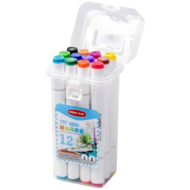 Art Markers Pen Dual Tip Colouring Pens Highlighter Pen Set with Case for Kids Adults Anime Drawing, Sketching, Painting 12 Colours image