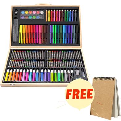 Art Painting Set Wooden Box 180 Pcs - Free Handmade Drawing Pad A4 Size 20 Pages image