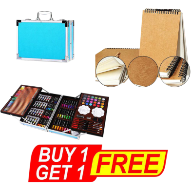 Art Supplies Set For Kids, Portable Aluminum Case Art Kit (Blue) with Free Handmade Drawing Pad A5 (BUY 1 GET 1 FREE) - 145 Pcs image