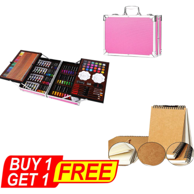 Art Supplies Set for Kids, Portable Aluminum Case Art Kit (Pink) with Free Handmade Drawing Pad A5 - 145 Pcs image