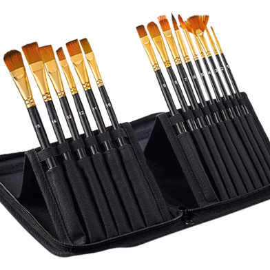 Artist Paint Brush Set of 15 pcs, for Gouache, Acrylic, Oil, Watercolour image