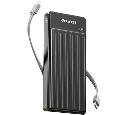 Awei P88K 10000mAh Mini Fast Charging 22.5W Quick Charge With Built-In Cable Power Bank image