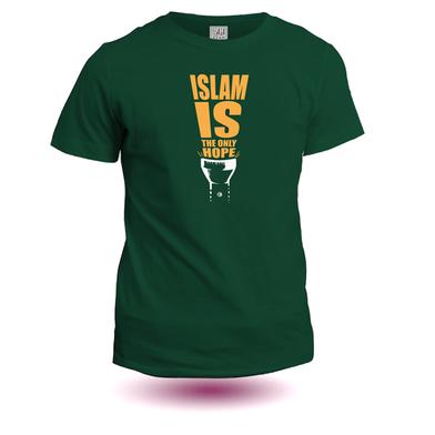 Azan Lifestyle Islam Is The Only Hope Carded Cotton Half Sleeve Dawah T-shit for Men (AT130 Forrest Green M Size) image